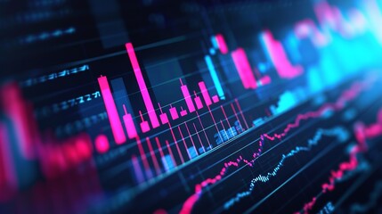 Wall Mural - Market momentum visualized: analytical overview of profit trends and financial statistics in dynamic stock graphs