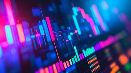 Wall Mural - Market momentum visualized: analytical overview of profit trends and financial statistics in dynamic stock graphs