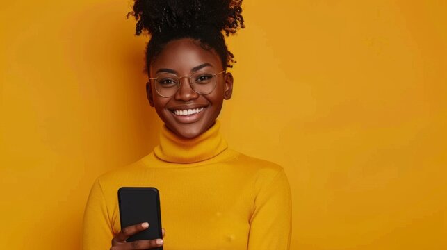 Woman in Yellow with Smartphone