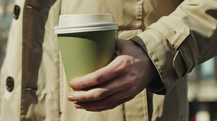 Hand holding a coffee cup.