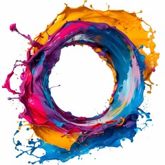 Poster - Colorful paint splashes in the shape of an O, white background