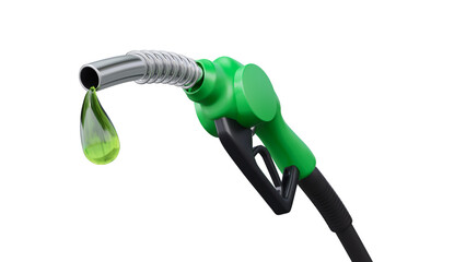 Nozzle gasoline pump fuel station isolated on white background. Green energy. 3d render. 