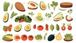An illustration of vegetables and fruits on a white background