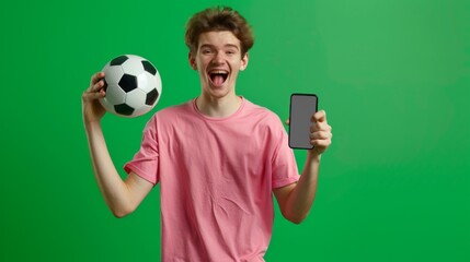 Wall Mural - Excited Young Man with Soccer Ball