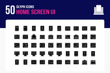 Wall Mural - Set of 50 Home Screen icons related to home, search, Settings, User Glyph Icon collection