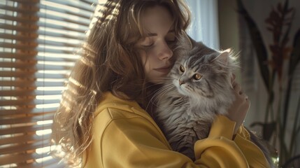 Sticker - Woman Embracing Her Cat