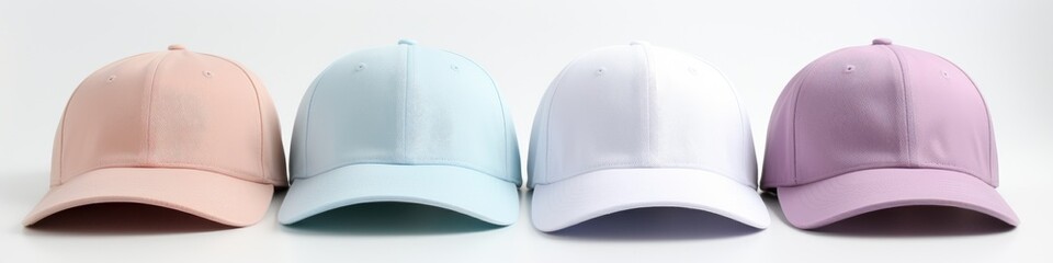 Wall Mural - four baseball caps in pastel colors for mockup