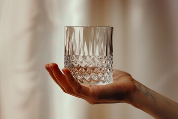 Poster - close up image of woman hold glass fresh water made by generative ai technology