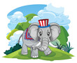 Cartoon elephant with hat in a vibrant outdoor setting
