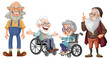 Four elderly characters, diverse and animated
