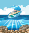 Vector illustration of a speedboat creating waves