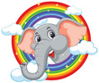 Cartoon elephant in front of a vibrant rainbow