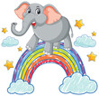 Cheerful elephant standing atop a vibrant rainbow