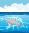 Vector illustration of a dolphin swimming in the ocean.