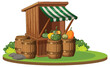 Vector illustration of a wooden market stall with vegetables