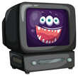Colorful monster smiling on an old TV screen