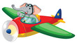 Cartoon elephant flying a vibrant airplane
