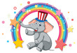 Cartoon elephant under a vibrant rainbow arch
