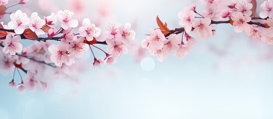 Poster - Beautiful floral spring background of nature with branches of blooming cherry tree flowers perfect for Easter and spring greeting cards Includes copy space image