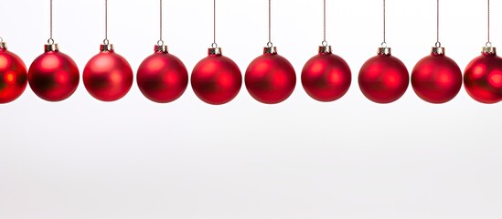 Sticker - An arrangement of individual red Christmas balls on a white background with ample space for a copy space image