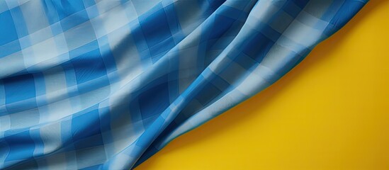Leinwandbilder - There is an empty background with a checkered fabric material in blue and yellow The copy space image is available