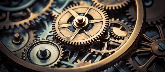 Poster - Close up of intricate worn gears in an antique mechanism perfect for a copy space image