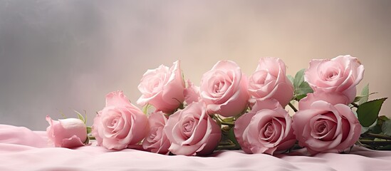 Poster - A closeup image of a background with a bouquet of delicate roses provides ample copy space
