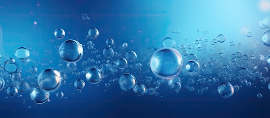 Aufkleber - A vibrant blue backdrop with a captivating display of bubble motion creating an enchanting copy space image