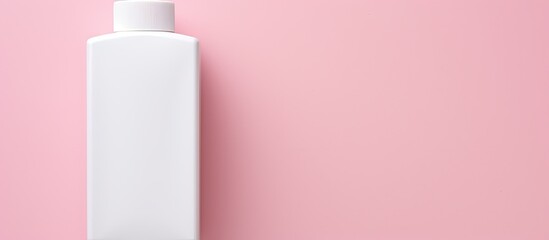 Canvas Print - A white dispenser for shampoo cream or soap is seen from a top view on a pink background with plenty of room for text or images around it This blank plastic bottle is associated with skincare