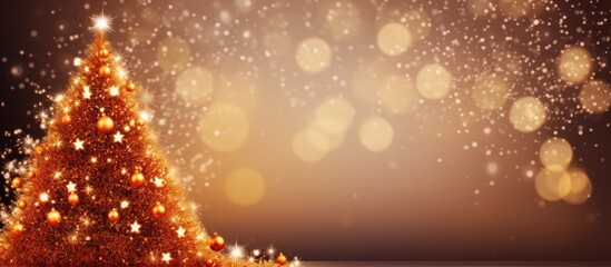 Poster - A beautifully adorned Christmas tree stands against a softly blurred backdrop forming a delightful border for messages on this festive banner Ample copy space is available