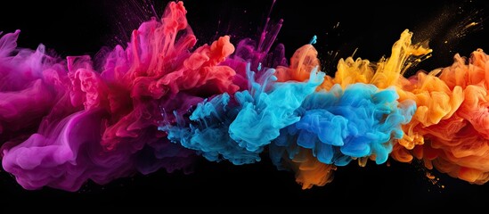 Poster - Colorful powder exploding creating an abstract pattern on a black background The freeze motion captures the vibrant energy of the image. Creative banner. Copyspace image