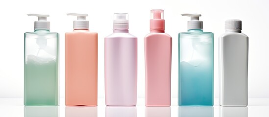 Poster - A set of cosmetic bottles with cleaning pads isolated on a white background creating ample copy space in the image