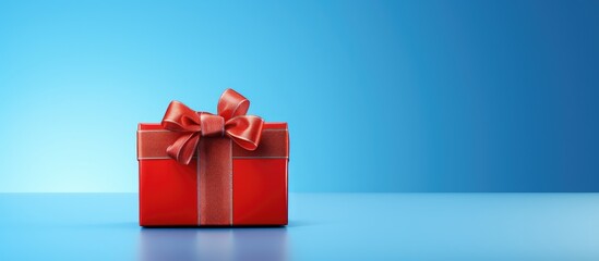 Fototapete - Image of a gift box adorned with a red bow set against a vibrant blue background with ample space available for text