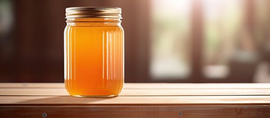 Poster - A refreshing and flavorful mason jar filled with juice is placed on a table indoors leaving ample space for text in the image