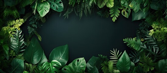 Aufkleber - Flatlay copy space image featuring a frame made of lush green leaves in the background
