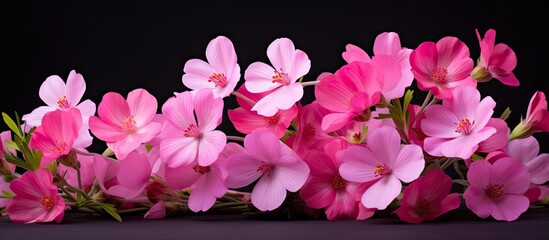 Poster - A stunning image of isolated pink spring flowers that captivate with their beauty The backdrop provides ample space highlighting the vibrant colors of the flowers