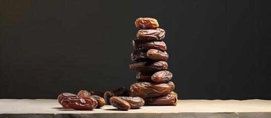 Aufkleber - A solitary stack of dehydrated dates set apart on a blank canvas with enough negative space to draw focus to the image. Creative banner. Copyspace image
