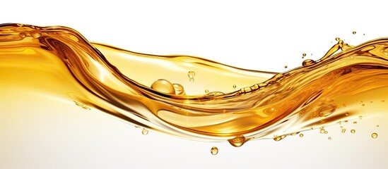 Aufkleber - A stunning image of glistening golden oil with captivating ripples and sparkling bubbles that is set against a clean white background perfect for copy space