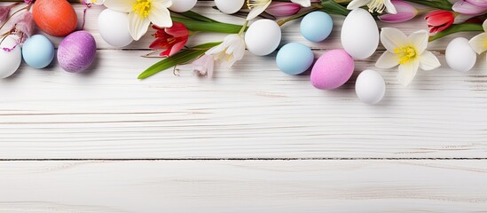 Sticker - A white wooden background with Easter decorations providing room for additional images or text