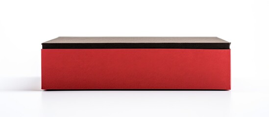 Poster - A small handmade cardboard box with a red and black color scheme is isolated on a white background offering a copy space image