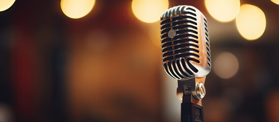 Aufkleber - Close up of a vintage style microphone with a tone that enhances its nostalgic appeal copy space image