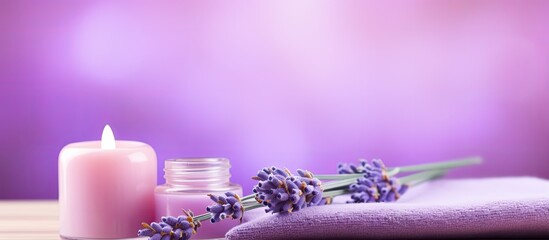 Poster - SPA treatments concept with lavender theme isolated on a vibrant background creating an eye catching copy space image