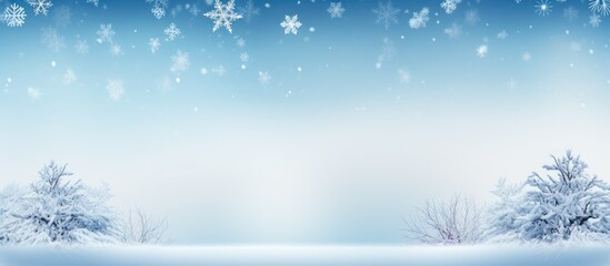 Poster - A beautiful winter themed border with a snowflake decorative frame set against a stunning blue frozen snow background It features a Christmas tree ornament and decoration and provides abstract border