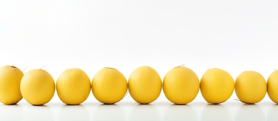 Poster - Copy space image of yellow coconuts against a white backdrop