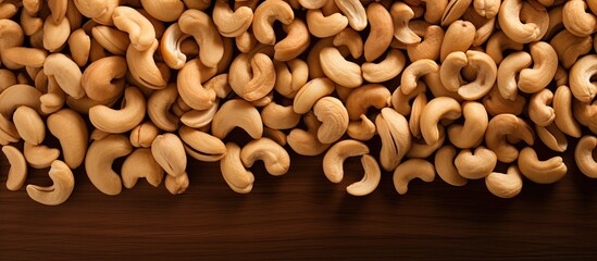Aufkleber - A pile of cashew nuts on a white background seen from above with empty space for additional elements