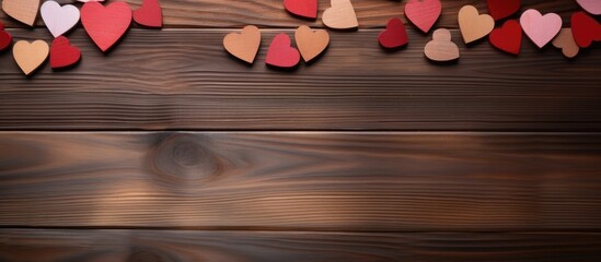 Poster - A copy space image of wooden background decorated with hearts for Valentine s Day or Mother s Day
