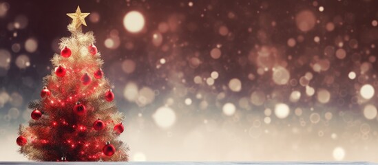 Poster - A Christmas themed copy space image with a blurred background featuring a decorated Christmas tree Ideal for holiday compositions