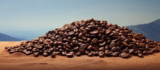 Wall Mural - A background with a copy space image featuring a pile of coffee beans