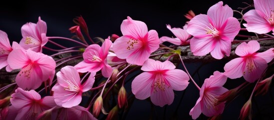 Poster - A stunning image of isolated pink spring flowers that captivate with their beauty The backdrop provides ample space highlighting the vibrant colors of the flowers