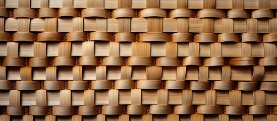 Sticker - Vintage wooden bamboo weave background with garlic cloves providing ample copy space image